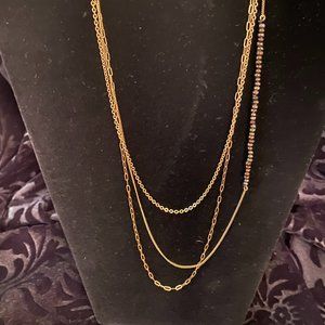 3 Strand Gold Tone Necklace embellished with black crystals *New